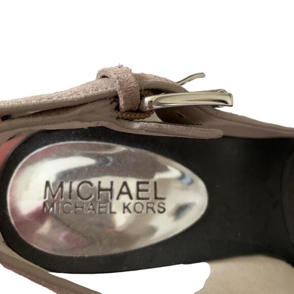 Michael Kors Taupe Suede Charm Sling Back Platform Wedge Heels 5.5 NWOT - Picture 8 of 10